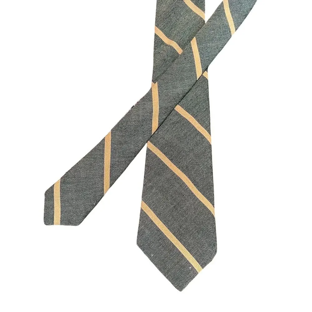 Vintage Stark Bros. Since 1922 Green & Yellow Striped Wool Blend Tie Classic 52